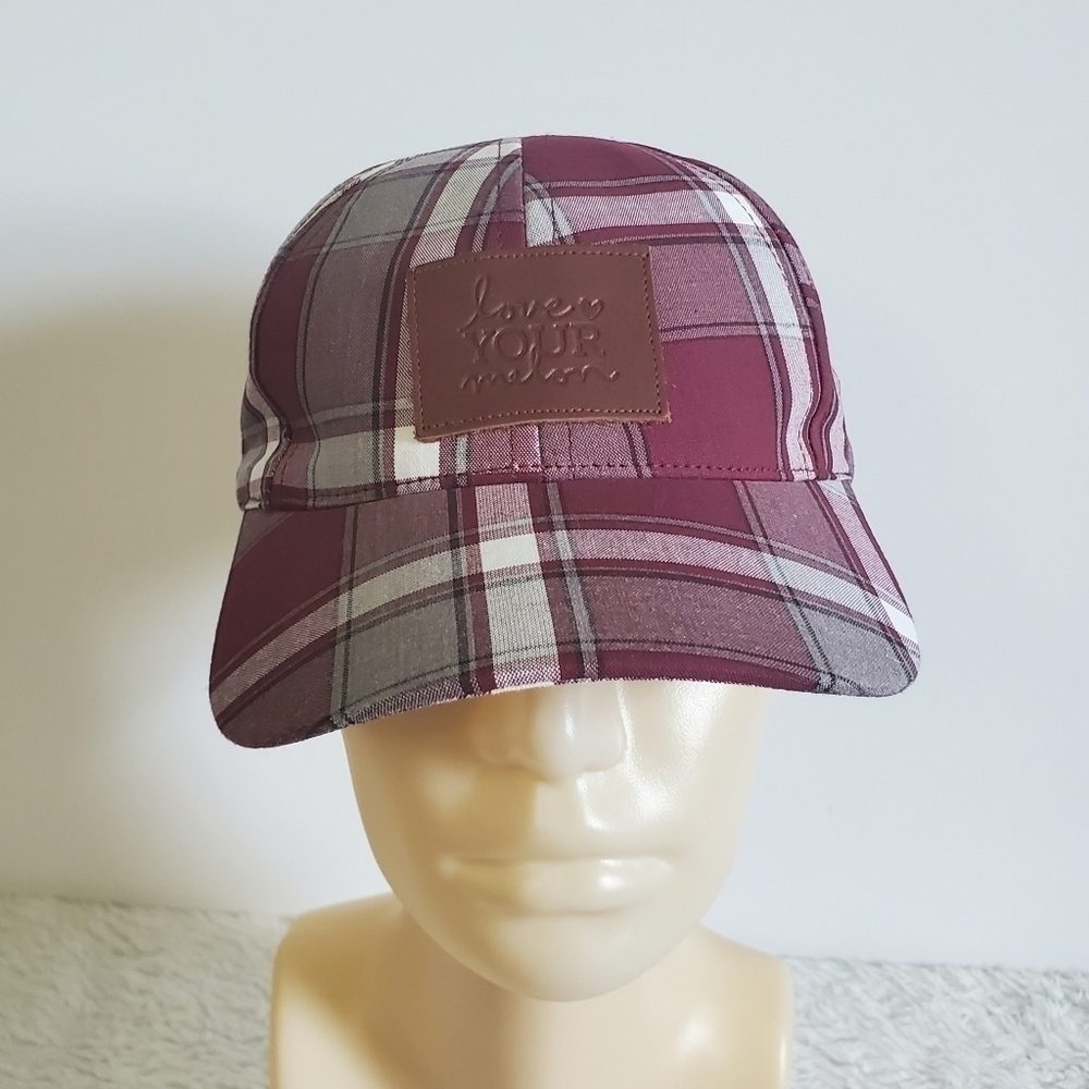 Love Your Melon Plaid Baseball Hat Cap Burgandy Maroon Logo Patch
